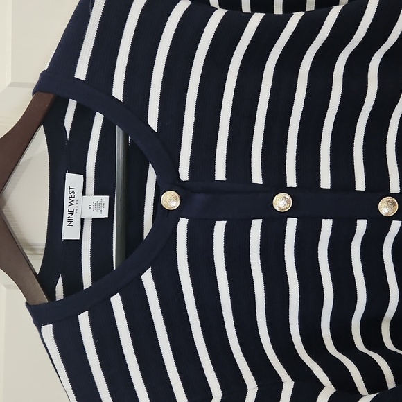 Nine West Navy Striped Gold Button Up Cardigan Sz XL - Picture 2 of 7